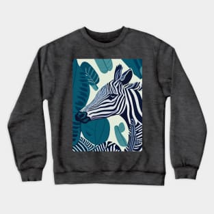 Modern Savanna Zebra Zoo Animals  Illustration Crewneck Sweatshirt